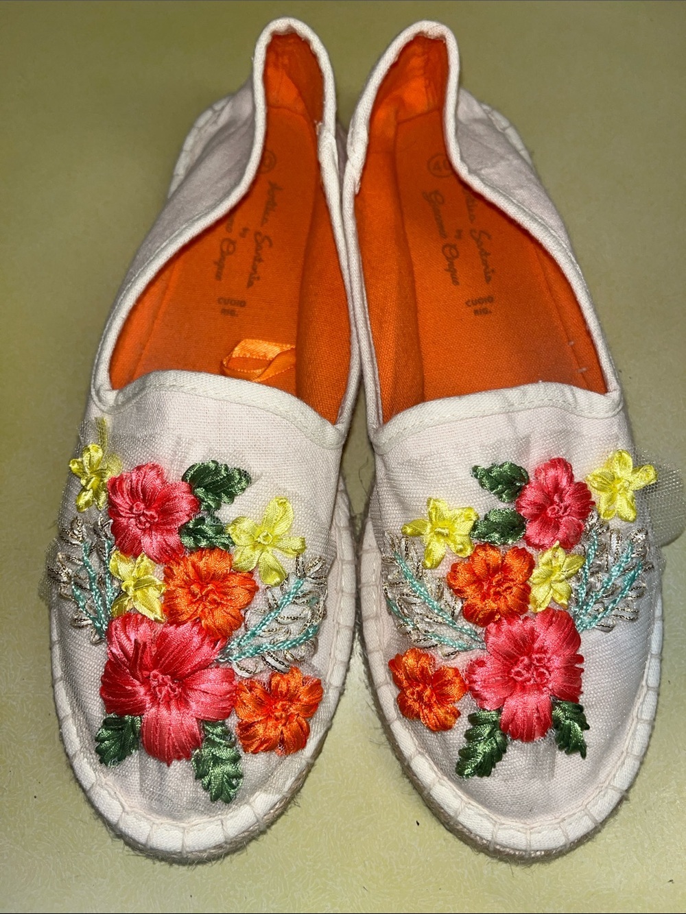 Antica Sartoria Embroidered Cream Floral Espadrilles - Women's Slip-On